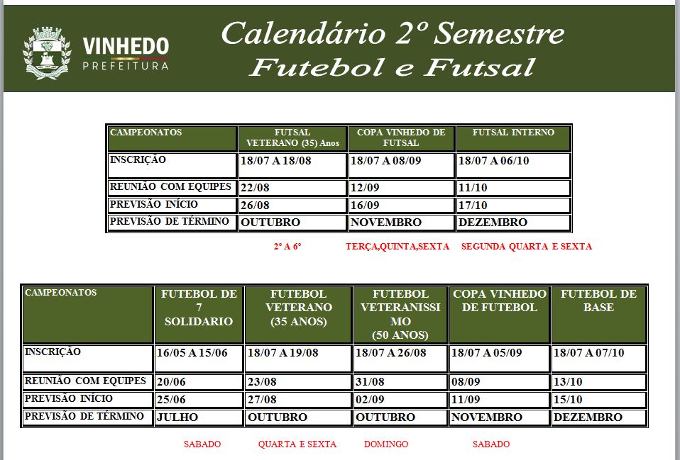 calendario inscriçao futebol 2