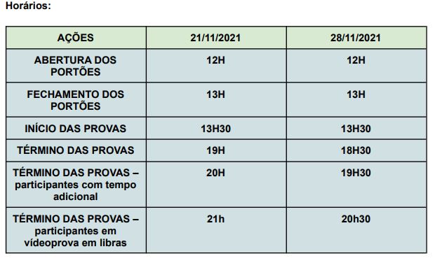 enem horários